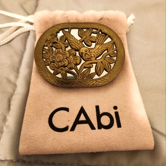CAbi Accessories - CAbi vintage Bird Belt Buckle Mirror Brass with pouch signed by Carol Anderson